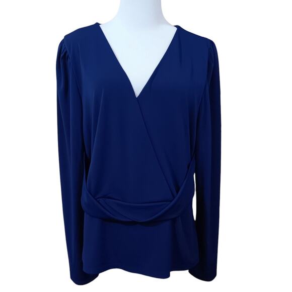 INC Blouse Top 2X Stretch Surplice V-Neck Peplum Career Office Event‎ Royal Blue - Picture 2 of 8